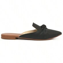 Women's Mule Flats Moccasin Shoes Muller Pointed Toe Bow Black - màu đen - Xem 2