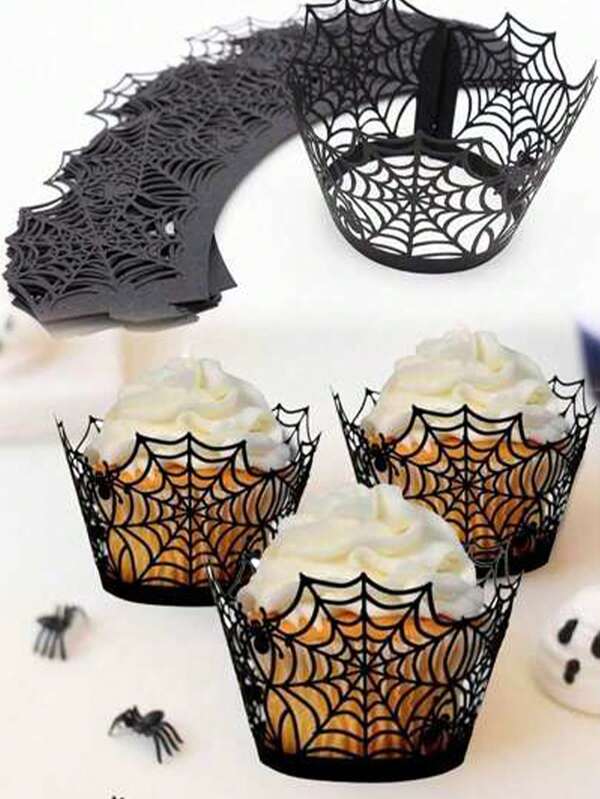 10pcs Halloween Spider Web Cupcake Wrappers, Spider Web Cupcake Liners For Halloween Party Decorations, Dessert Table, Bakery, Restaurant, Food Truck Best Gifts Home Decor Halloween Decor Room Decor