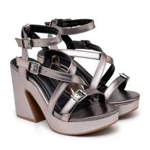 Women's Platform Sandal With Thick Block Heel, Strappy Details, Light And Comfortable, Summer Launch - 深灰色 - 查看 1