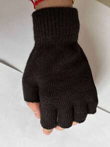 1 Pair Fingerless Gloves, Knitted Fleece Letter Pattern, Non-Slip Palms, Unisex Warm For Office/Study, Fall & Winter - Multicolor - View 5