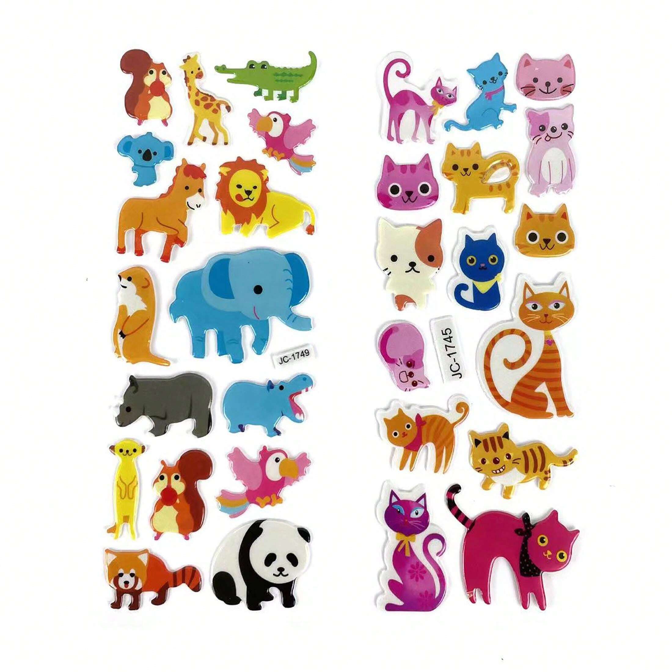 5 Sheets/Pack 3D Puffy Stickers Various Funny Cartoon Animal Fish Zoo