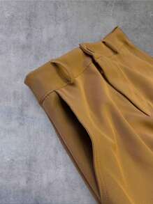 Timeless Elegance! Monochromatic A-Line Long Tailored Skirt With Side Pockets And Zipper And Button Details - màu nâu - Xem 4
