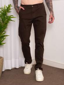 Men's Slim Fit Sport Social Twill Pants With Built-In Pocket Knife Pocket With Lycra High Durability And Comfort - 咖啡棕 - 查看 3