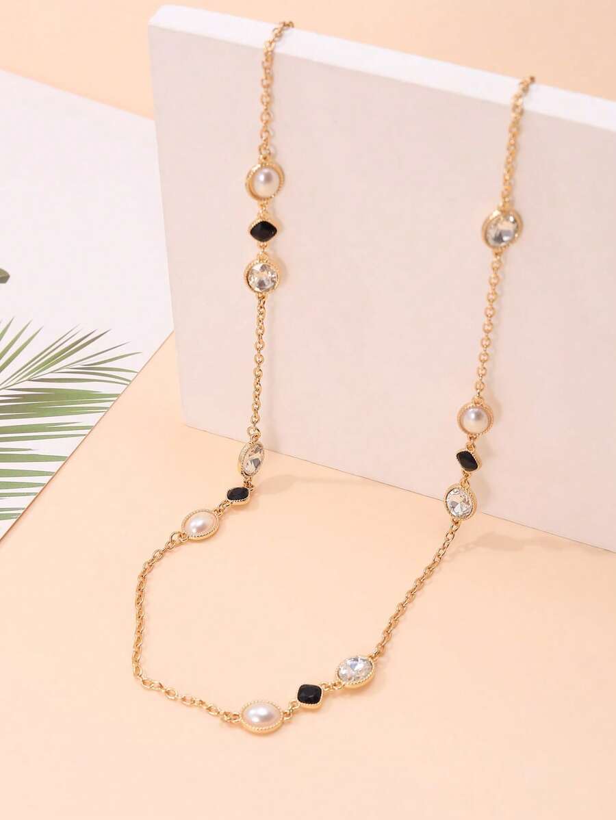 水鑽裝飾項鍊 - 銀色 - 查看 1