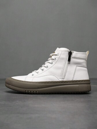 2024 Versatile High-Top Sneakers For Men, Spring & Autumn, New Fashion Casual White Shoes, Breathable & Durable