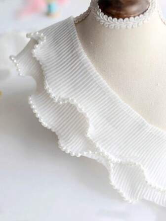 1入加密摺褶3D波浪裝飾領子，雙層鑲嵌珠繡和雪紡邊，壓摺蕾絲手工蕾絲邊縫製材料