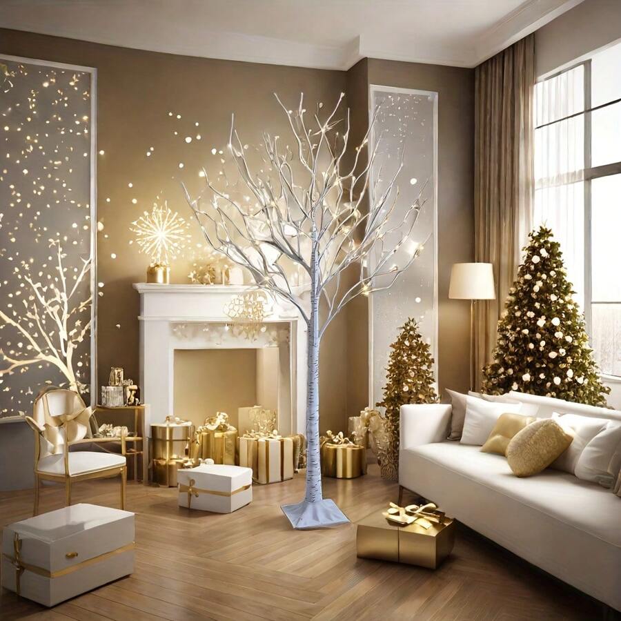 1pc 55/240 LED White Birch Tree Light, Warm White, USB & 3AA Battery Powered (Batteries Not Included), Multi-Function Modes, Holiday (Christmas, Halloween, Thanksgiving) Decoration Tree, Thanksgiving Gift, Easter Party Decor - Warm white light - View 1