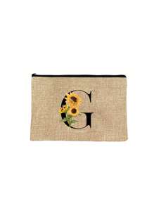 1pc Initials Printed Women's Makeup Bag, Khaki Small Bag, Sunflower Flower Print, Letters A-Z, Cosmetic Bag, Portable Wash Bag, Teacher's Day Gift, Reusable Makeup Bag, Women's Simple And Large Capacity Makeup Bag, Suitable For Weddings, Mother And Grandmother's Birthday Gifts, Ladies, Friends, Bridesmaids, Essentials Make Up Bag Holiday Essentials Makeup Bags Makeup Pouch 2024 Makeup Organizer Make Up Organizer Makeup Storage - Khaki - View 17