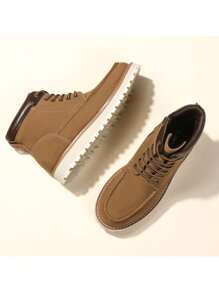 Men's Moc Toe Winter Wedge Boots Fashion Comfortable Casual Walking Shoes Lightweight Outdoor Boots - 棕色 - 查看 1
