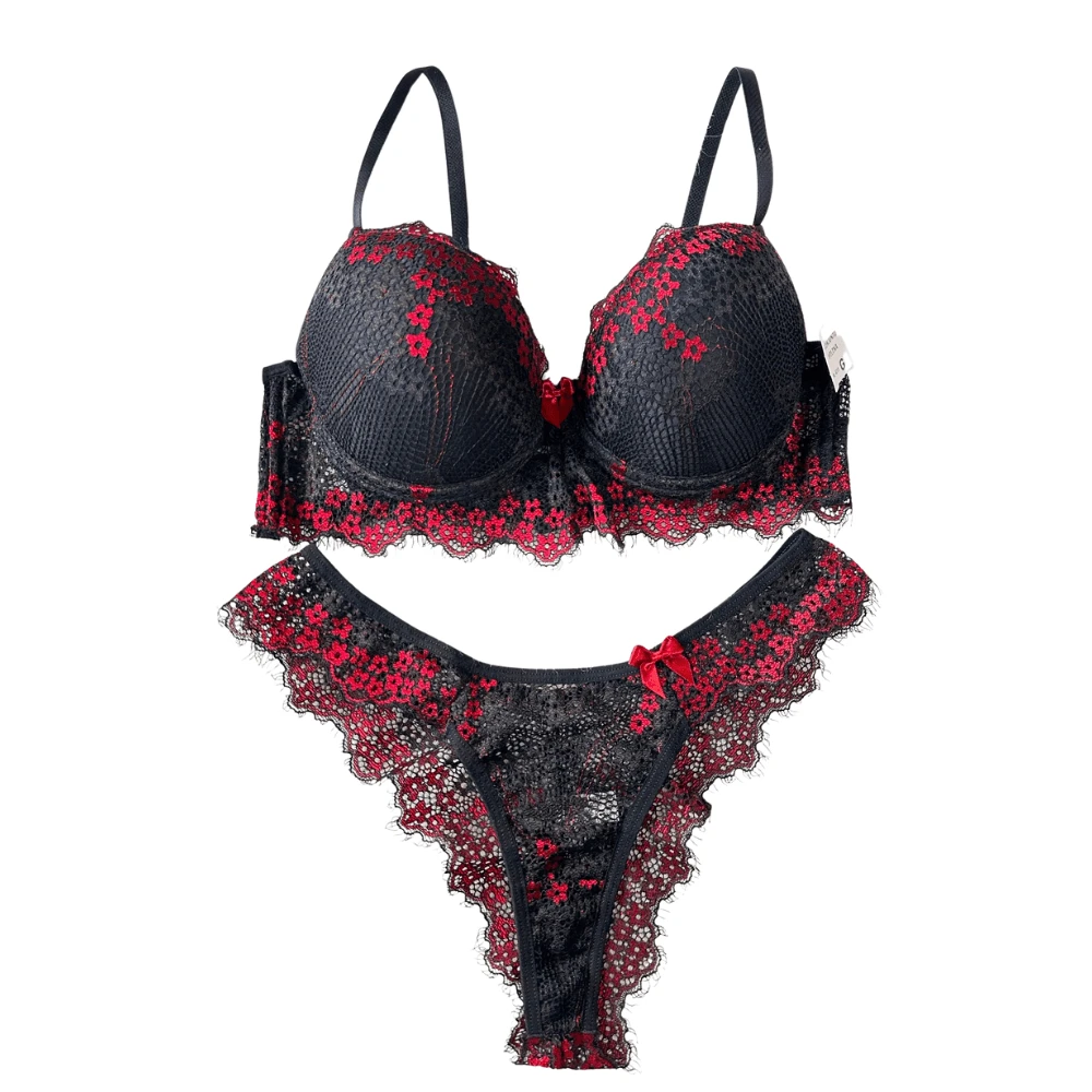 Helena Luxury Chantilly Bicolor Lace Lingerie Set - Black - View 1