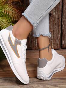 女士 2024 新款春秋休闲白色运动鞋，平底防滑软底运动跑步鞋 - 灰色 - 查看 4