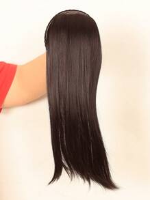 黑色棕色假发和头带集成刘海贴片合成头带 - Dark Brown - 查看 6