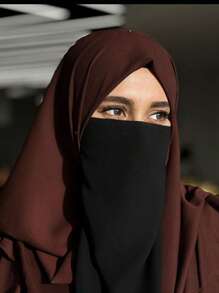 1pc Women's Solid Color Chiffon Face Veil, Black With Buckle, Suitable For Hijab, Burqa, Veil, Headscarf And Khimar Abaya Women Veil - Multicolor - View 1