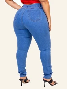 Women's Plus Size Skinny Jeans Premium High Waist Black Dark And Light Blue Lots Of Elastane Butt Lifting Comfortable Curve - Màu xanh nhạt - Xem 2