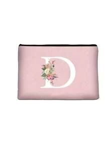 1pc Letter Initial Printed Cosmetic Bag, Pink Small Size, White A-Z Letter, Makeup Bag, Portable Toiletry Bag, Teacher's Day Gift, Reusable Makeup Bag, Women Minimalist Large Capacity Travel Makeup Bag - Pink - View 16