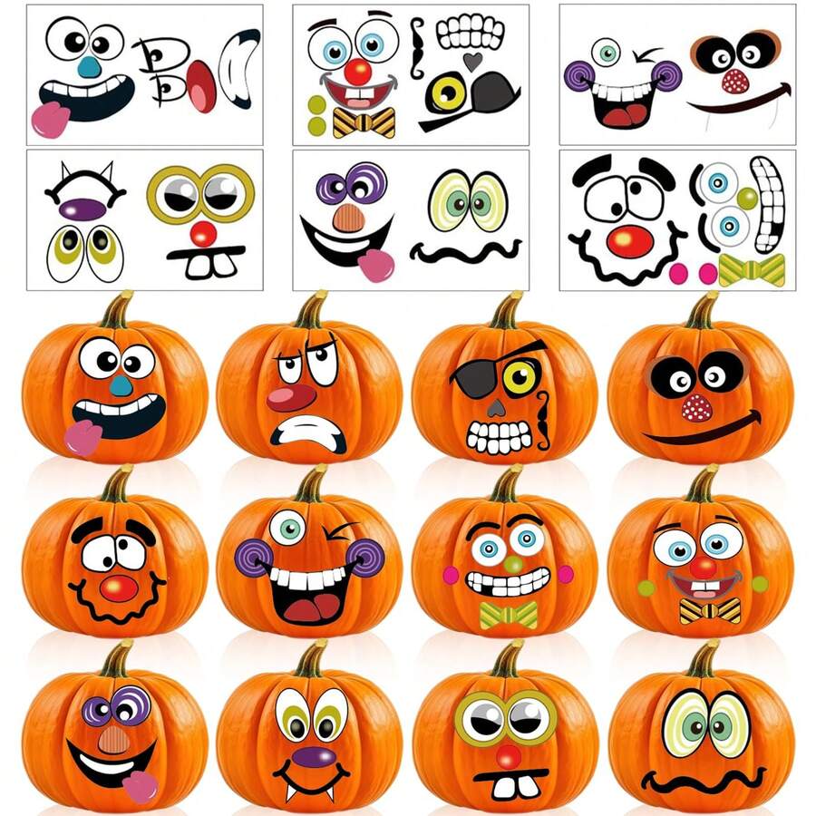 16 件万圣节南瓜卡通表情贴纸套装、DIY 表情贴纸、万圣节南瓜装饰贴纸、万圣节派对礼物不给糖就捣蛋、万圣节零食贴纸礼物、万圣节派对装饰贴纸、万圣节南瓜装饰 - 彩色 - 查看 1