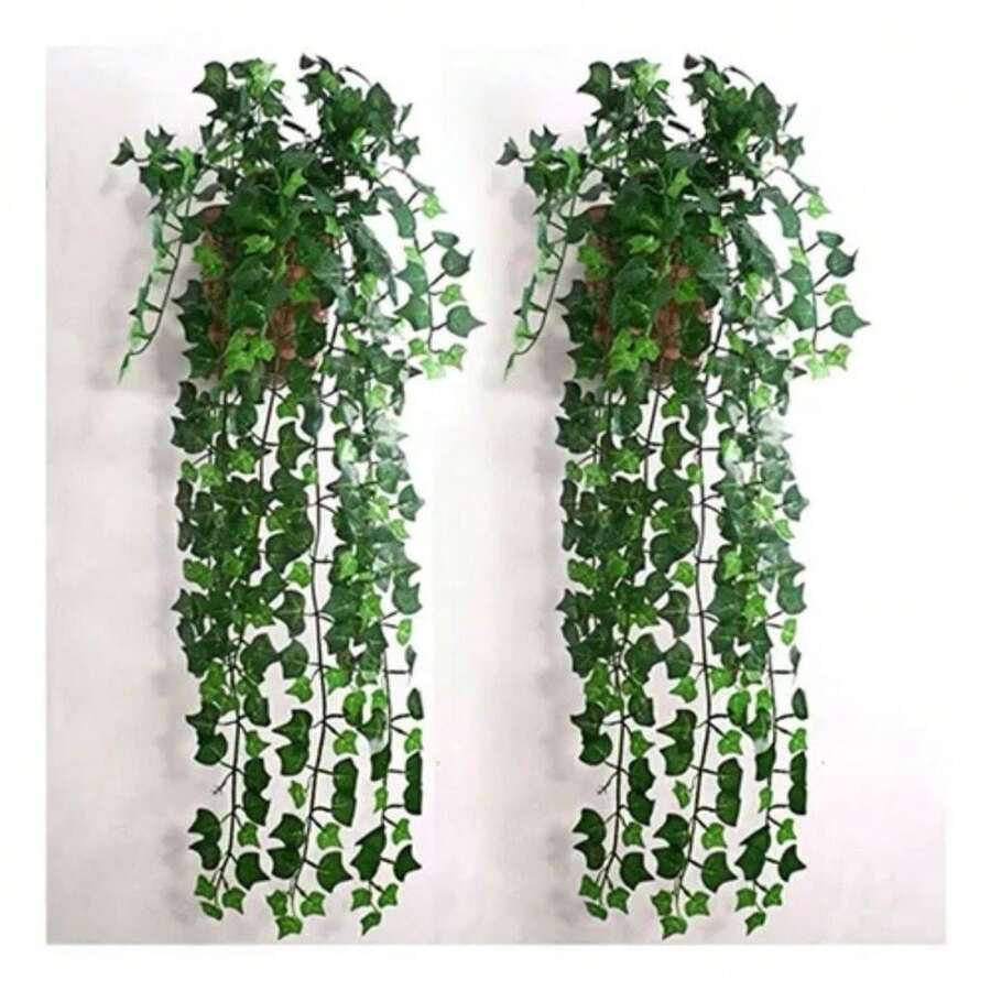 Conjunto de 2 Plantas Artificiais Pendente com Vaso Trançado e 3 Trepadeiras de Hera