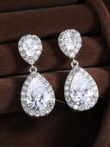 2 件套奢华方晶锆石新娘伴娘耳环，婚礼珠宝 - 首飾套裝 - 查看 2