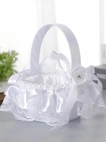 1PC 婚礼花童篮缎面花篮糖果收纳篮花瓣收纳篮花瓣篮婚礼仪式派对万圣节情人节 - 多色 - 查看 14