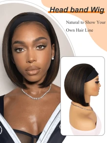 Synthetic Headband Wig Straight Bob Wigs For Women 10'' 14'' 26''Black And Mix Brown Headband Wig Short Easy Put On And Go Glueless Wigs Short Straight Wigs Heat Resisitant Bob Wig With Headband For Halloween - Multicolor - View 6
