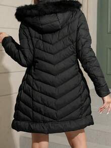 Giolshon Women's Puffer Jacket With Fluffy Hooded Collar, Down Coat For Autumn/Winter - Black - View 3