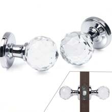 Crystal Door Handles (1 Pair), Solid Crystal Door Knobs 60mm Court Style Crystal Internal Door Handles (No Latch&Lock) & DIY Screw Set For Bedroom Bathroom Living Room - Silver - View 2