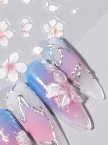2024 Neue Mode Blumen Prägung Nail Art Sticker, glamouröse gefrorene Kamelien Blumen Nail Decals für Frauen