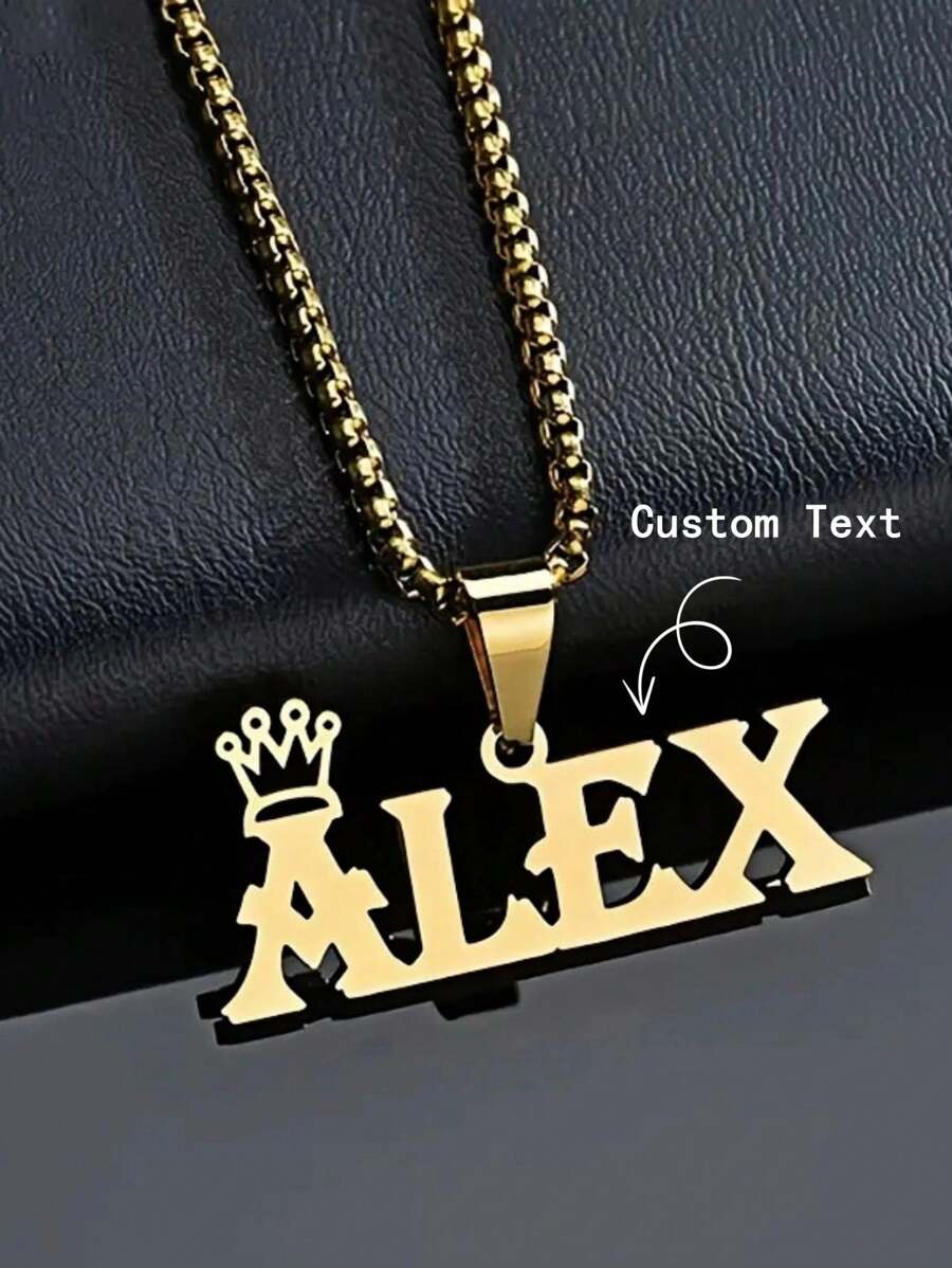 1 chiếc dây chuyền thép không gỉ, mặt dây chuyền hình vương miện và tên tùy chỉnh, mặt dây chuyền chữ cái cho nam giới, quà tặng sinh nhật/Ngày của Cha, màu bạc, vàng, phong cách, thời trang mùa thu, cổ điển, quý tộc, giản dị, đơn giản, tùy chỉnh, cá nhân hóa, độc đáo, quà tặng lý tưởng cho anh ấy, gia đình, bạn bè, cô ấy, bạn trai, bố, con trai, để đeo hàng ngày, dự tiệc, ngày Valentine, lễ tốt nghiệp. - Nhiều màu - Xem 1