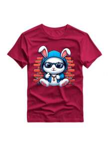 Rabbit Print T-Shirt,Men's T-Shirts,Summer Casual Short Sleeve T-Shirt Promotion - Màu Tím - Xem 1