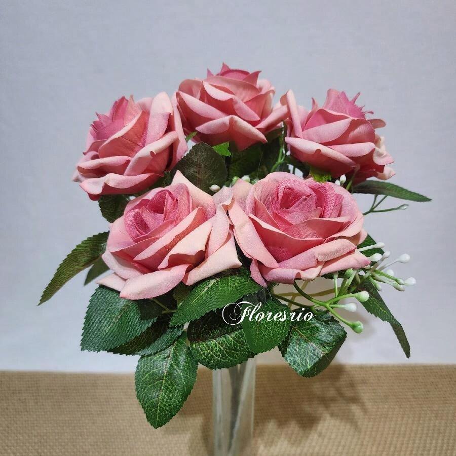 Pink Velvet Bouquet Artificial Flower For Wedding Decoration, Arrangements, Decorating Parties And Home - Rusty Rose - View 1