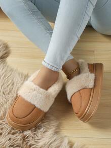 Dép đi trong nhà mùa đông cho nam/nữ, phong cách cặp đôi, giày mùa đông đế dày ấm áp chống trượt, thích hợp cho mùa đông - màu nâu - Xem 4