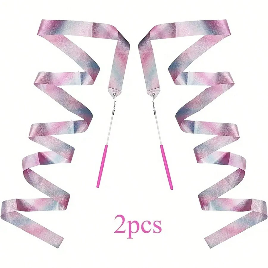 2 piezas Cintas de listones para entrenar gimnasia artística, ballet y porrismo para porrista - Multicolor - Ver 1