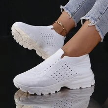 Giày thường ngày dệt kim màu trắng cho nữ, mũi tròn, thoáng khí, chống trượt, giày chạy bộ thể thao ngoài trời, giày làm việc nhẹ - trắng - Xem 3