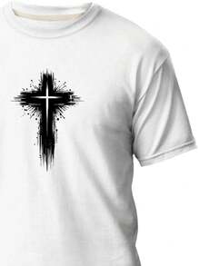 Unisex Short Sleeve Cross Chest Graphic T-Shirt, Comfortable And Stylish, Casual Christian Fashion 100% Cotton - 白色 - 查看 2