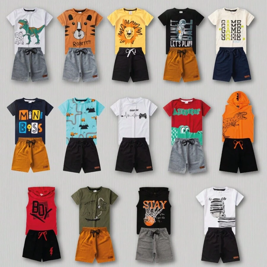 Children's Clothing - Kit Of 8 Pieces Of Children's Clothing For Boys - 4 Shirts + 4 Shorts - Kit With 4 Cotton Boys' Sets - Assorted Prints - 彩色 - 查看 1