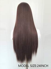 24-Inch Long 13x4 Straight Free Parting Lace Front Synthetic Wig Made Of Heat-Resistant Fiber For Daily Wear - Brown - View 9