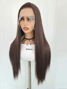 24-Inch Long 13x4 Straight Free Parting Lace Front Synthetic Wig Made Of Heat-Resistant Fiber For Daily Wear - Brown - View 5