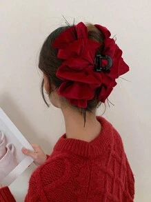 1pc Ladies' Korean-Style Multi-Layer Bow Hair Clip, Feather Claw Clip, Hair Claw Hair Accessory For Back Head Elegant Valentine's Day Hair Clips Hair Jaw Clip Hair Clamps Hair Clutch Hair Catcher Clip, Casual Fall Winter Hair Accessories For Women For Vacation Outfits Woman