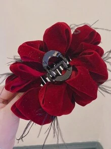 1pc Ladies' Korean-Style Multi-Layer Bow Hair Clip, Feather Claw Clip, Hair Claw Hair Accessory For Back Head Elegant Valentine's Day Hair Clips Hair Jaw Clip Hair Clamps Hair Clutch Hair Catcher Clip, Casual Fall Winter Hair Accessories For Women For Vacation Outfits Woman