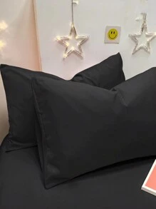 1pc Soft Pillow Case, Black Color, Zippered Design Bedroom Bedding - Black - View 4