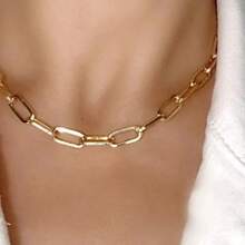 Women's Necklace In The Shape Of A Chain With A Plated Padlock - NEW - Vàng - Xem 4