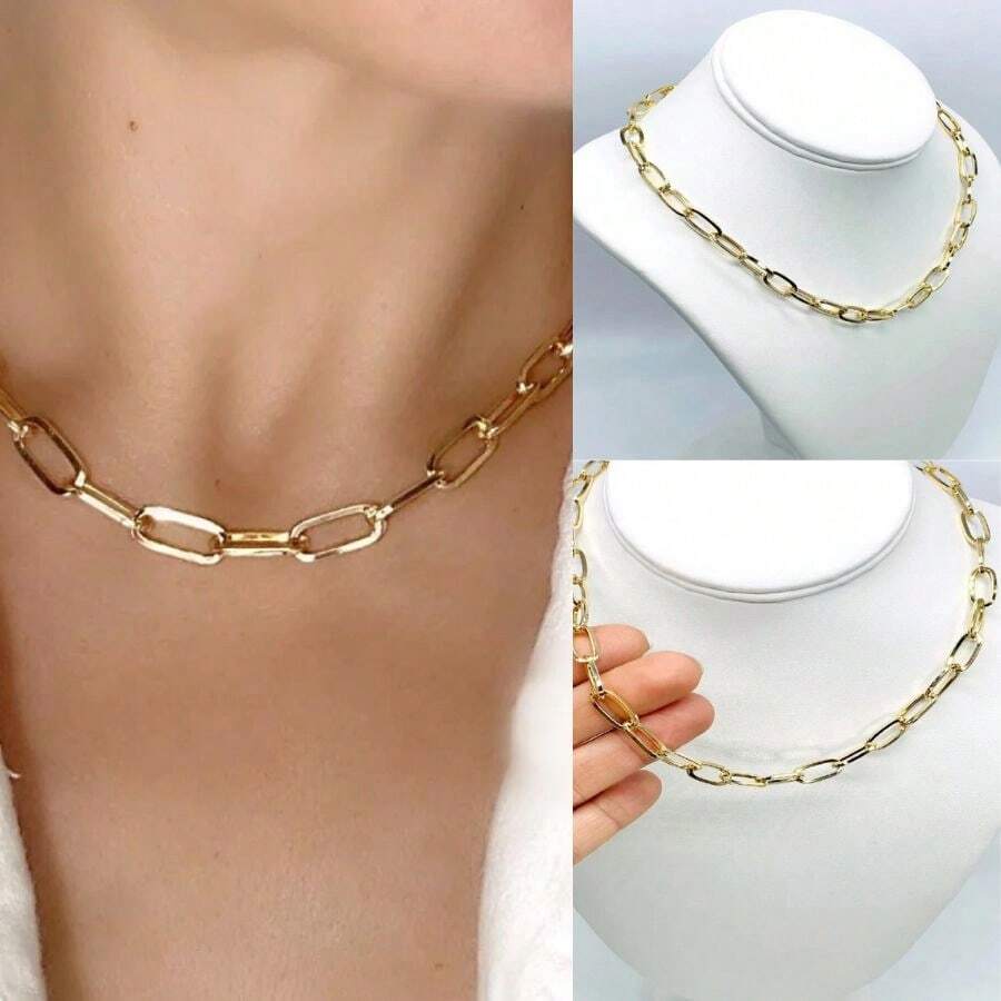 Women's Necklace In The Shape Of A Chain With A Plated Padlock - NEW - Vàng - Xem 1
