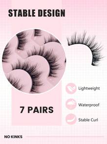 Pestañas postizas naturales con efecto wispy, pestañas postizas de aspecto natural, pestañas postizas naturales con efecto abierto, pestañas postizas de ojos suaves y esponjosas, 7 pares para maquillaje diario - Pestañas Naturales - Ver 2