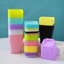 10pcs Mixed Color Plant Pot With Tray, Simple Plastic Plain Color Nursery Pot For Garden - Multicolor - View 4