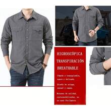 Camisa de manga larga transpirable de secado rápido para hombre Ropa de trabajo Camisa para exteriores - Gris - Ver 8