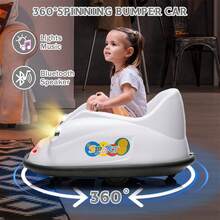 2-Speed, 360°Spin Ride On Electric Bumper Car For Kids & Toddlers, 12V Battery Car For Kids W/Parent Remote, Led Lights
