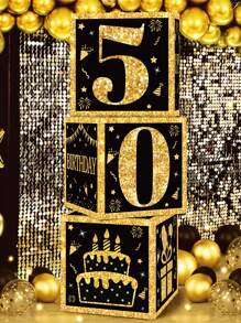 Bộ 3 hộp giấy màu đen và vàng mừng sinh nhật lần thứ 50, trang trí tiệc sinh nhật 18/30/40/50/60/70/75/80 tuổi, đồ dùng cho sinh nhật 40/50/60 tuổi, trang trí tiệc sinh nhật vui vẻ, hộp trang trí phông nền tiệc tại nhà, trang trí phông nền tiệc, đạo cụ chụp ảnh, hộp quà tặng bất ngờ. - 50 tuổi - Xem 3