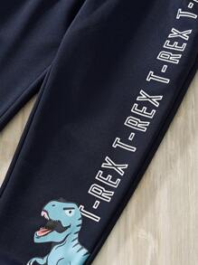 Young Boy 2pcs/Set Children Cartoon Dinosaur Print Long Sleeve Sweatshirt And Pants, Fashion Outfit For Autumn/Winter - Multicolor - View 8