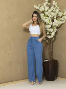 Soft Denim Palazzo Pants C3062 - 淺藍色 - 查看 3