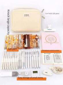 1个，多层大容量铅笔盒，可放笔记本，男女生新款文具盒，初中高中铅笔盒，女生多功能收纳袋，小学生【本产品仅有笔盒，不包含场景图片配件】L铅笔盒，新学期的完美礼物，返校，学校用品，铅笔袋，书包 - 米色 - 查看 2